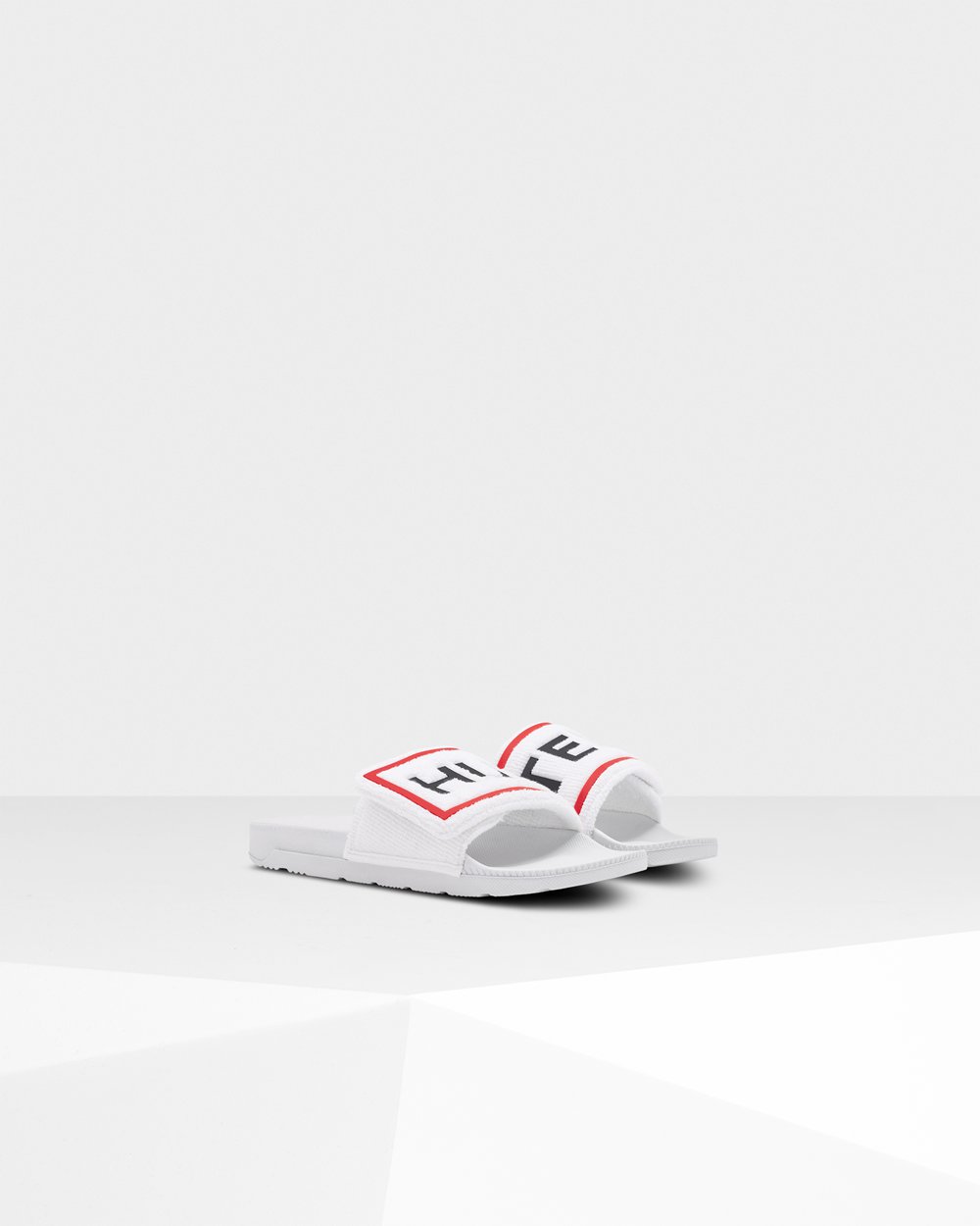 Womens Slides - Hunter Original Terry Towelling Logo Adjustable (04XUJOKIB) - White